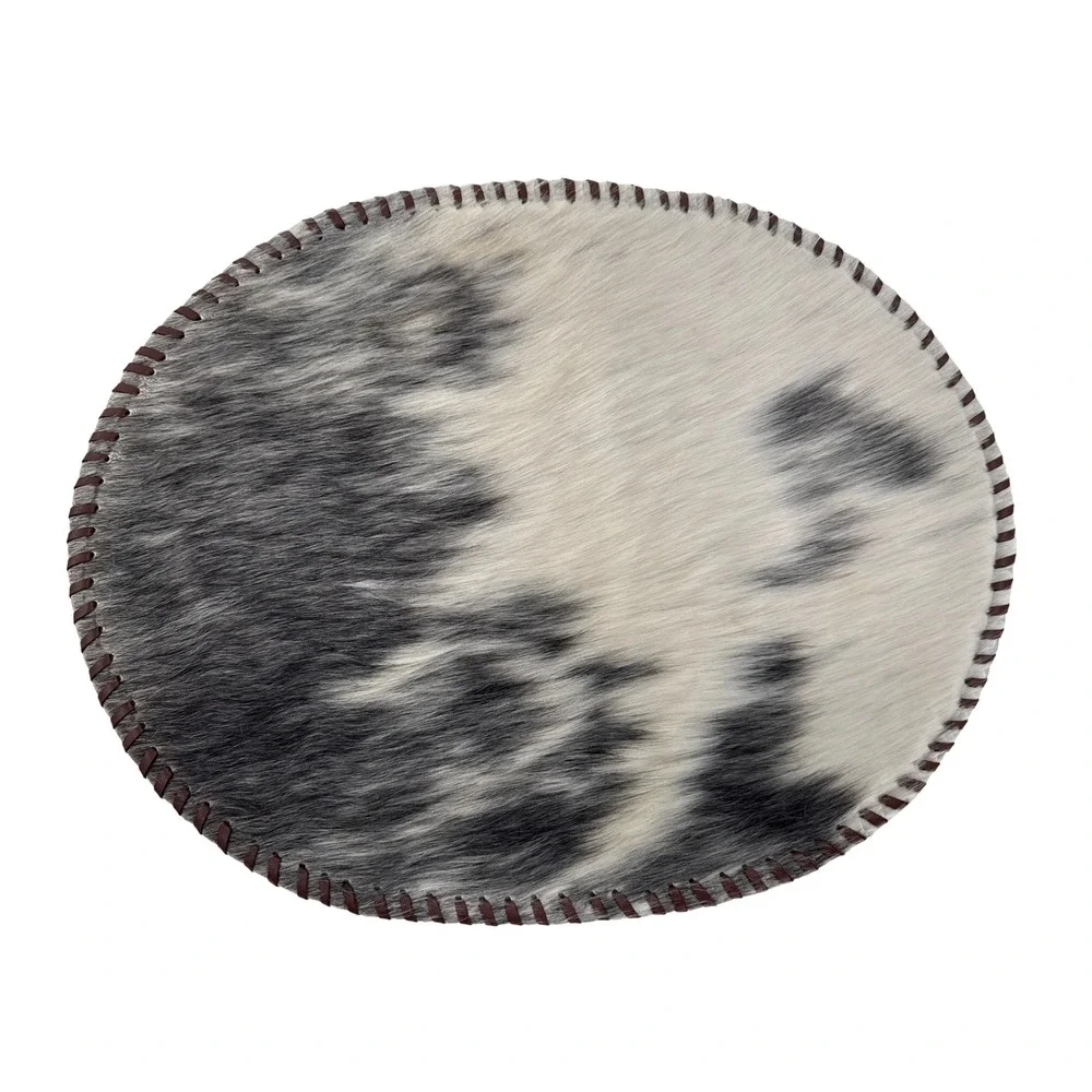 Placemats‎ Set of 4 Genuine Cowhide Oval Hair on Hide Leather Whipstitch Border